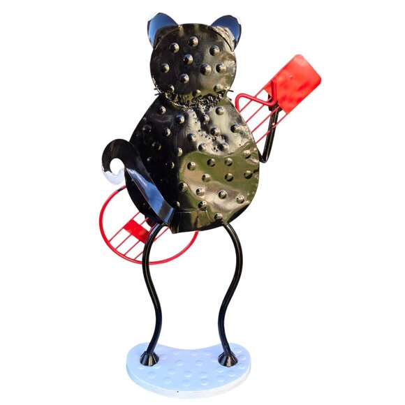 Black Cat Guitar Player Musician Statue Metal Sculpture Musician Bass 25 Inch - Picture 3 of 16